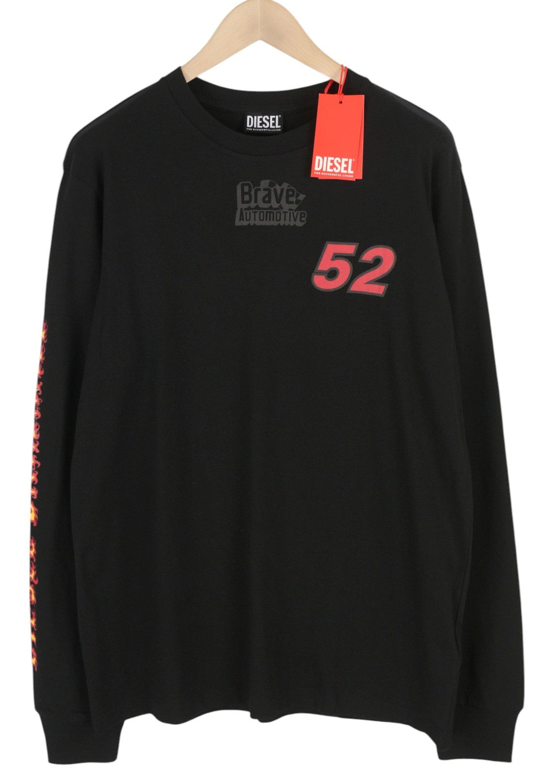 DIESEL T-Just-LS-C3 Men T-Shirt L Black Cotton Crew Neck Long Sleeve