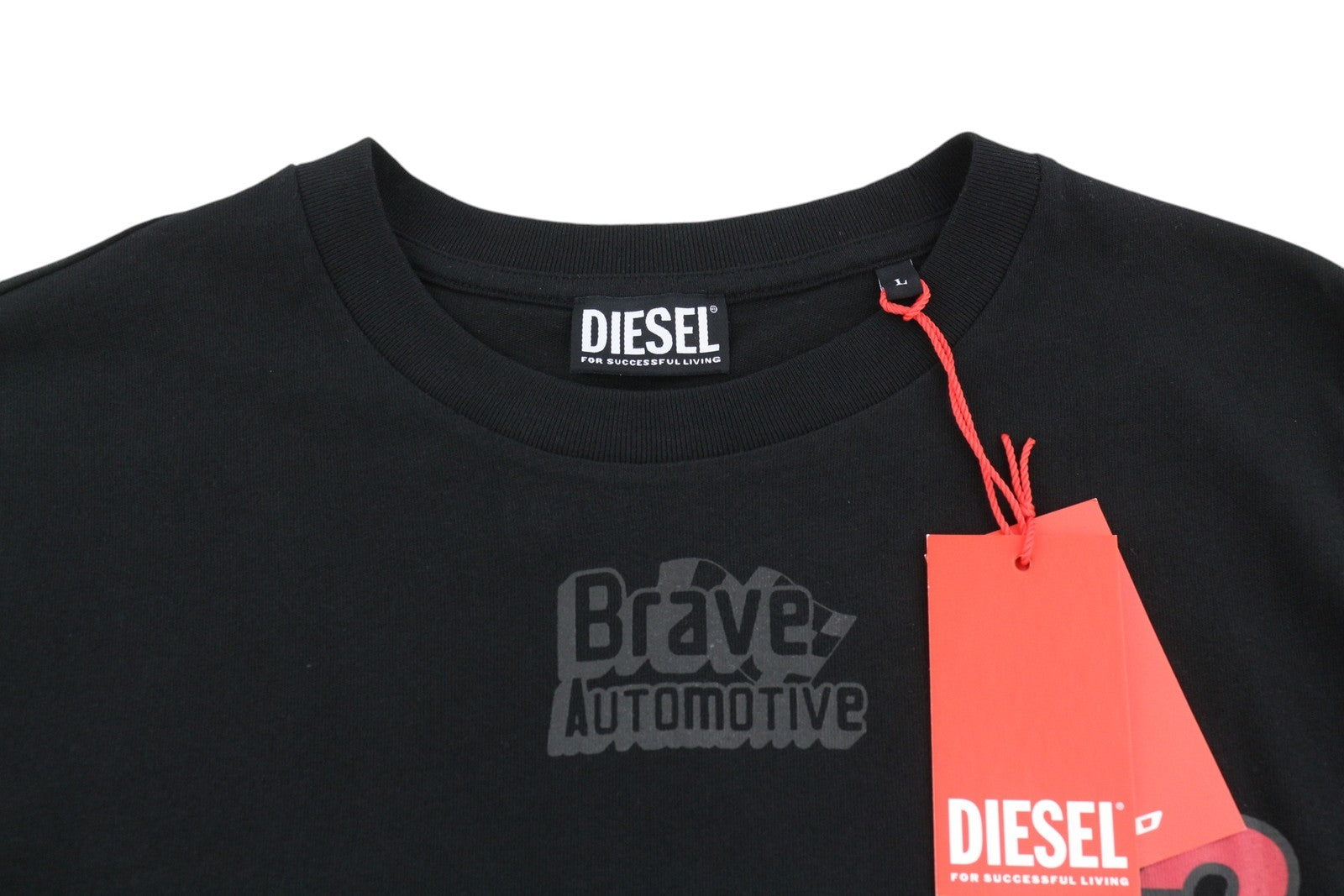 DIESEL T-Just-LS-C3 Men T-Shirt L Black Cotton Crew Neck Long Sleeve