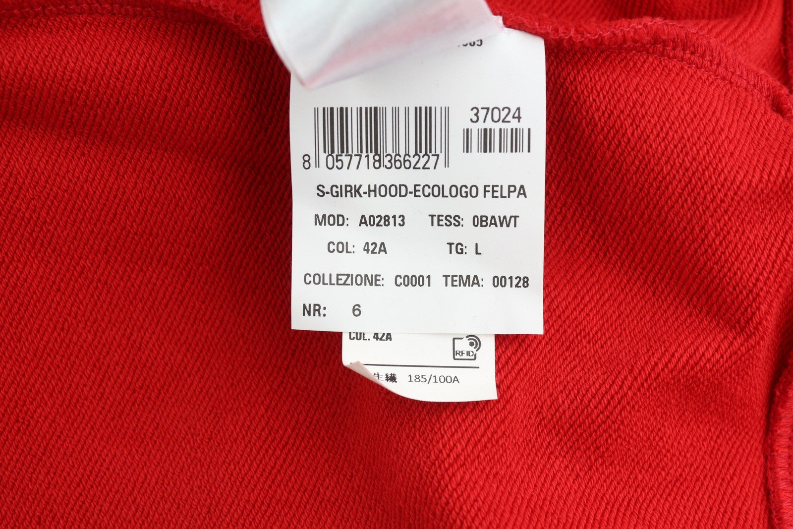 DIESEL S-Girk-Hood-Ecologo vyriškas džemperis su gobtuvu, L dydžio, raudonas, skalbtas, kengūros spalvos, rekomenduojama kaina – 150 € 