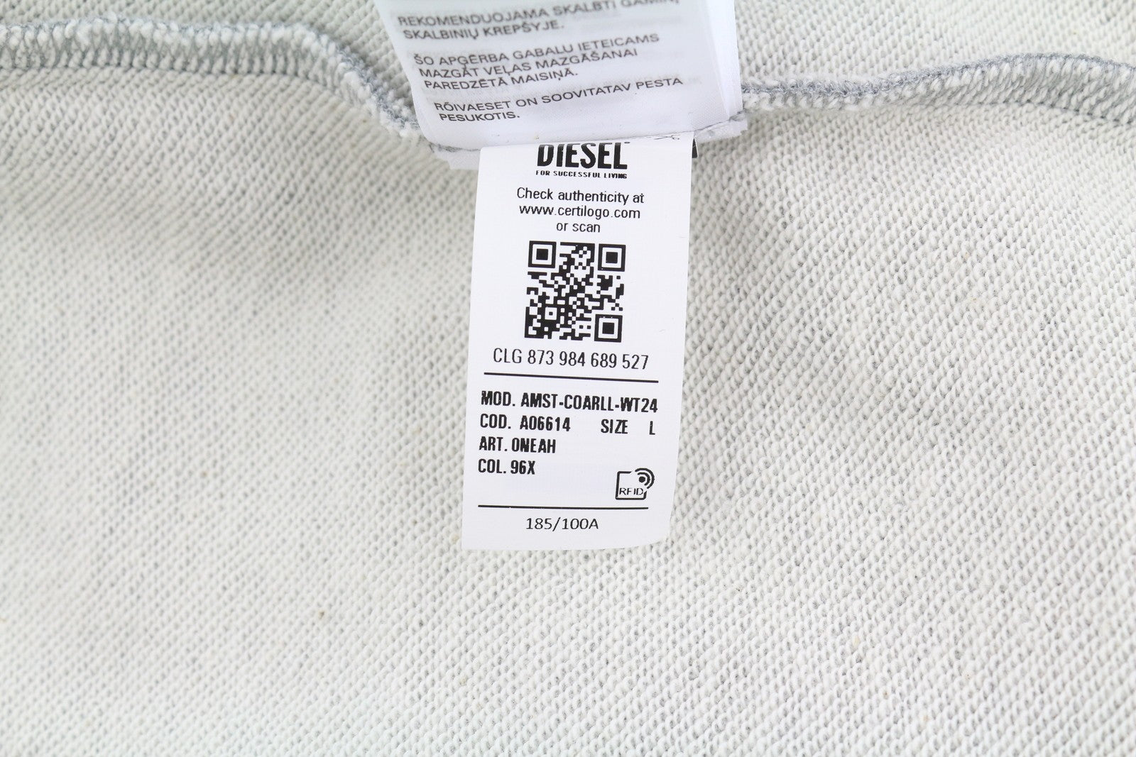 DIESEL Amst-Coarll-Wt24 vyriškas džemperis su gobtuvu, L Sport 55DSL, su užtrauktuku, melanžo pilkas, rekomenduojama mažmeninė kaina – 175 € 