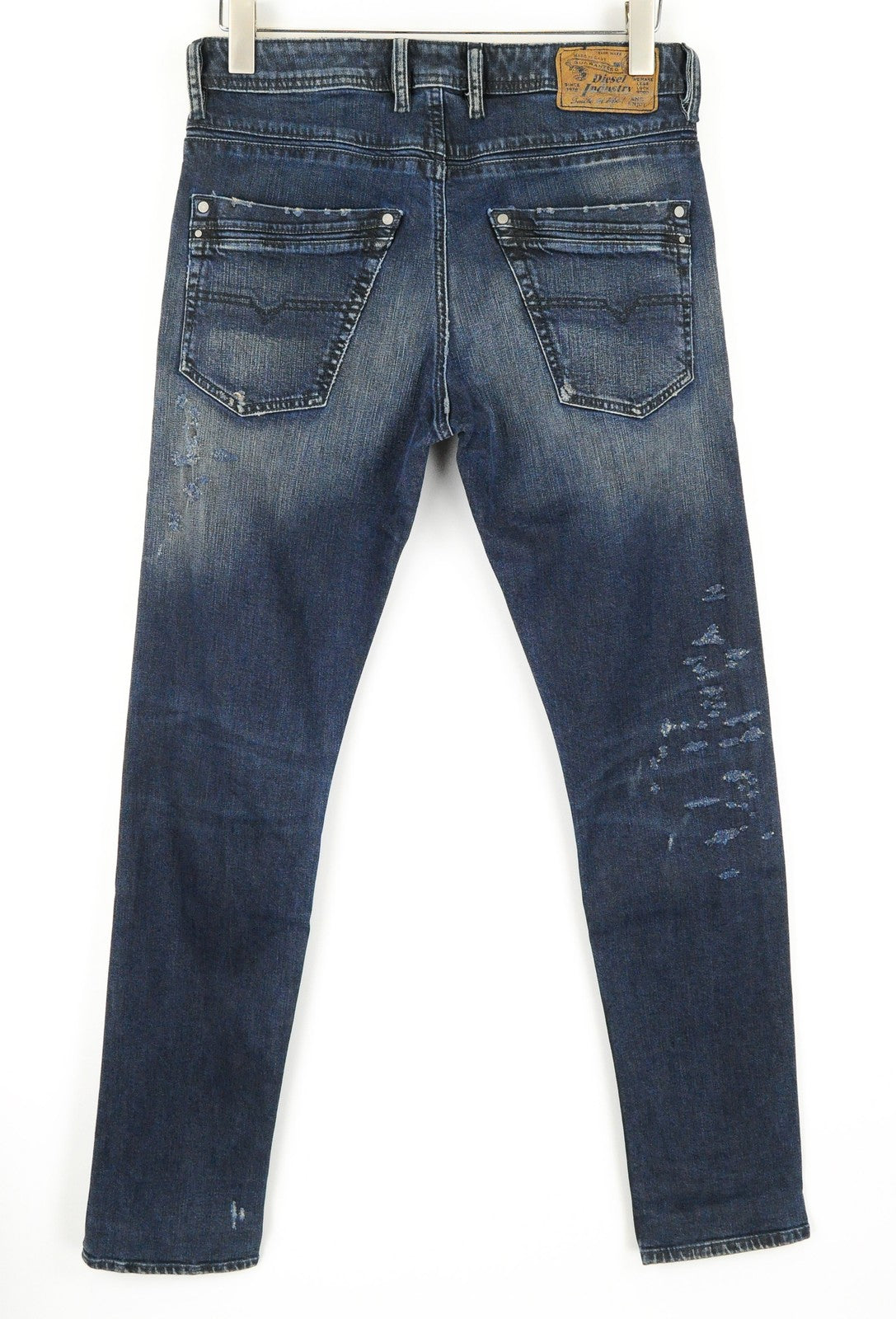 DIESEL Krayver R48XU vyriški džinsai W28/L32 plėšyti ploni morkų kirpimo tamprūs džinsai 