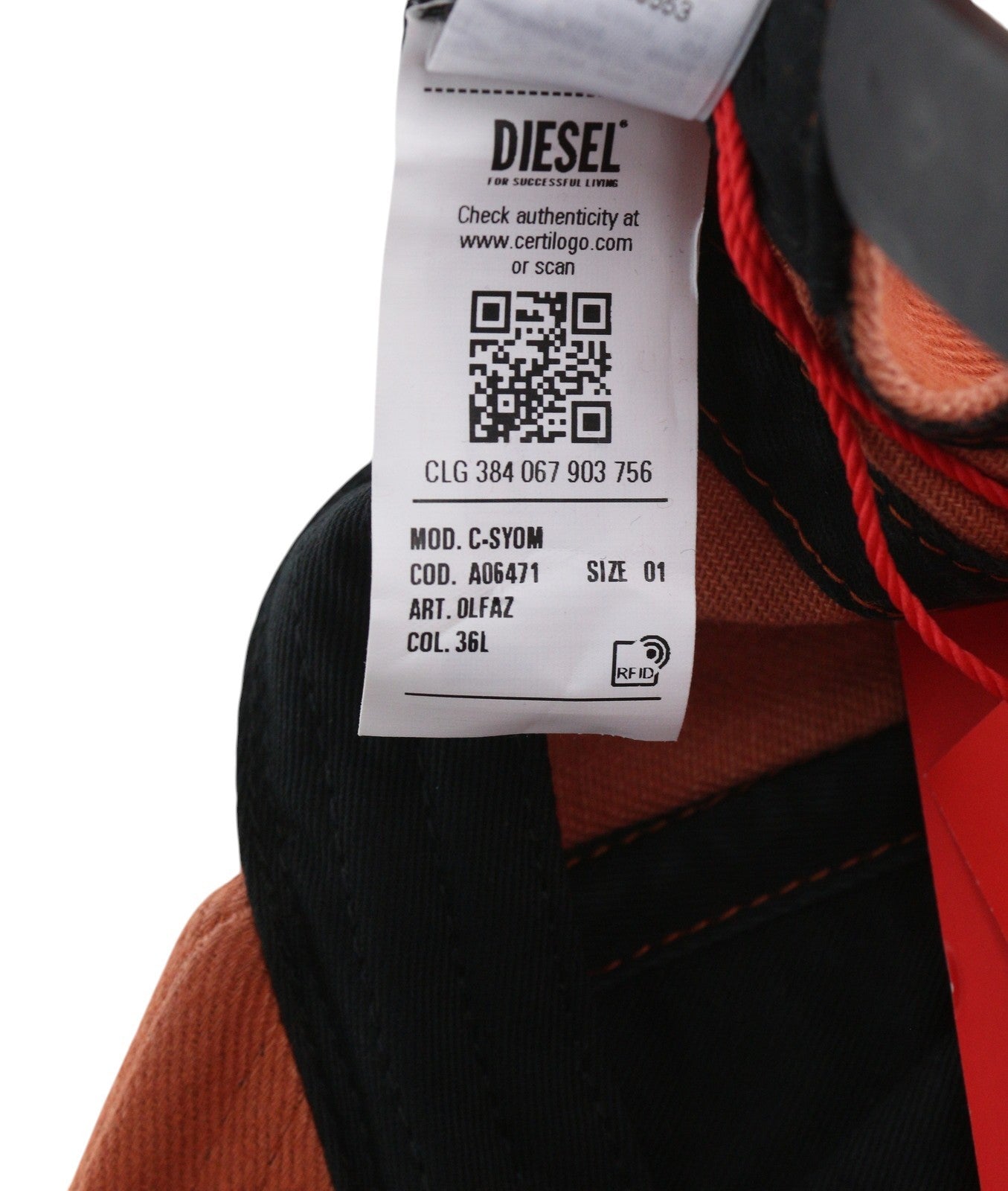 DIESEL C-Syom Men Cap OS Mid Orange Baseball Embroidered Logo Cotton Logo Unisex