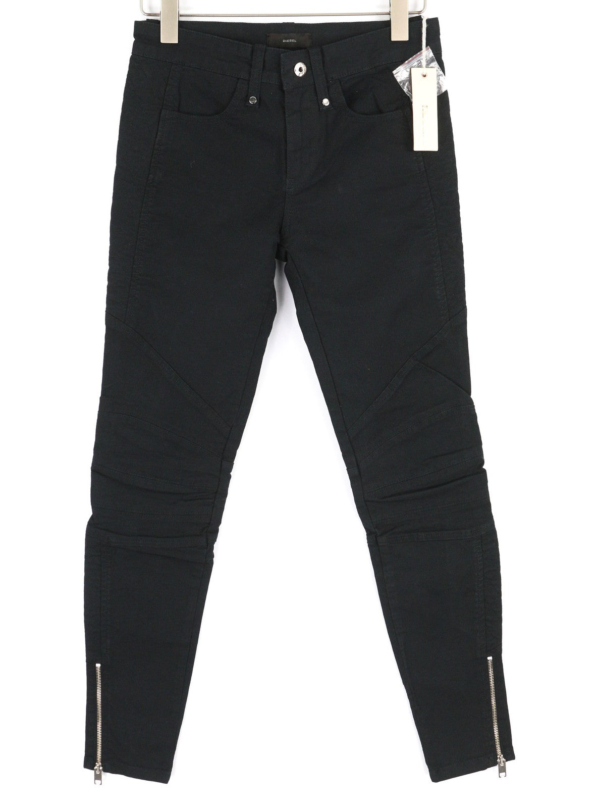 DIESEL P-Amal 00SJLC 0GAJK moteriškos kelnės W27 aptemptos juodos tamprios užtrauktuko detalės 