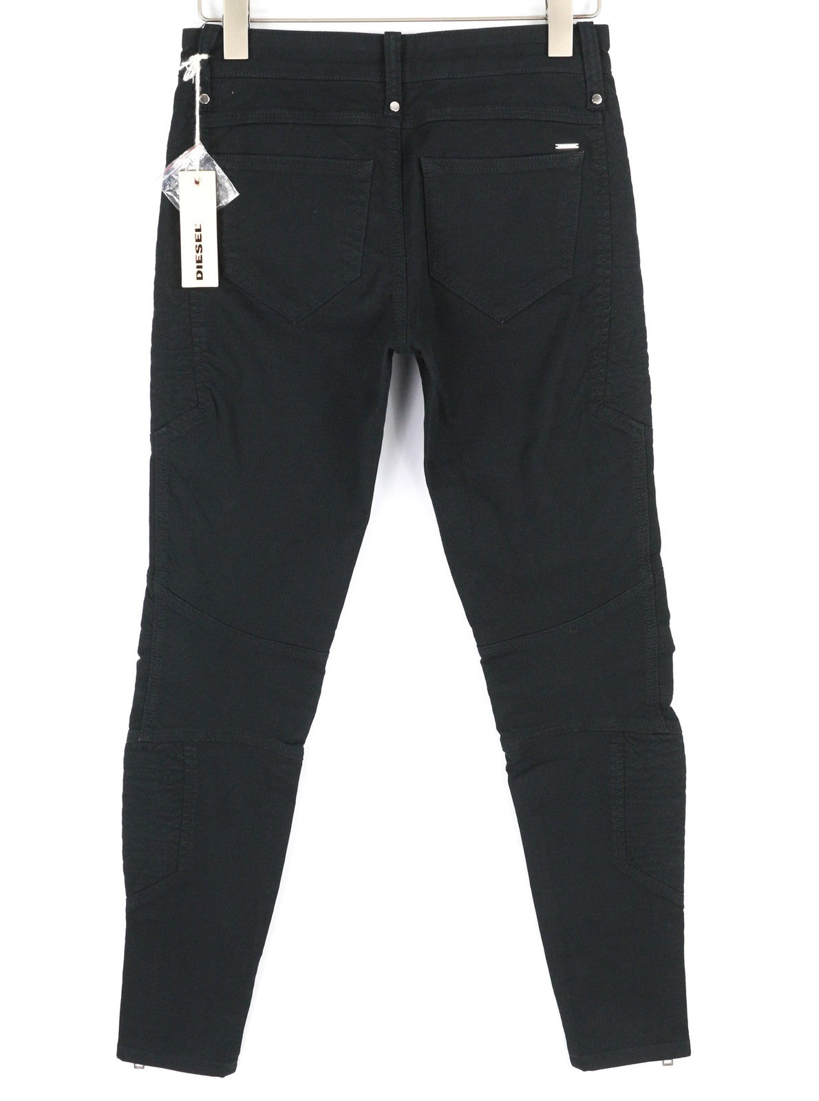 DIESEL P-Amal 00SJLC 0GAJK moteriškos kelnės W27 aptemptos juodos tamprios užtrauktuko detalės 