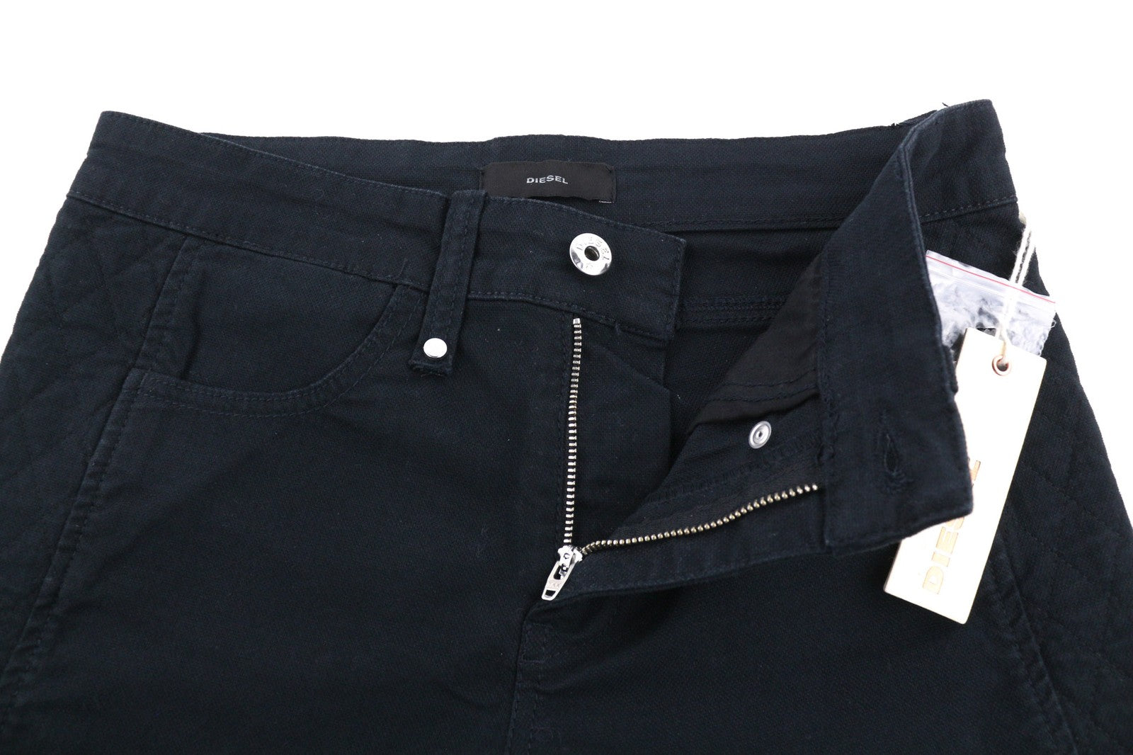 DIESEL P-Amal 00SJLC 0GAJK moteriškos kelnės W27 aptemptos juodos tamprios užtrauktuko detalės 