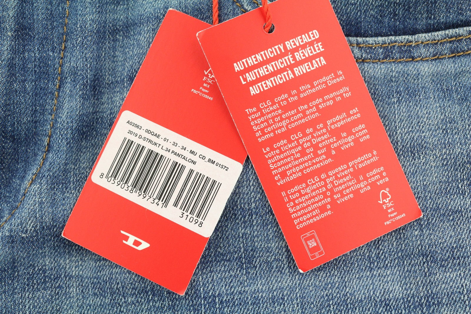 DIESEL 2019 D-Strukt 0DQAE Men Jeans W33/L34 Slim  Zip Fly Fade Effect RRP€175