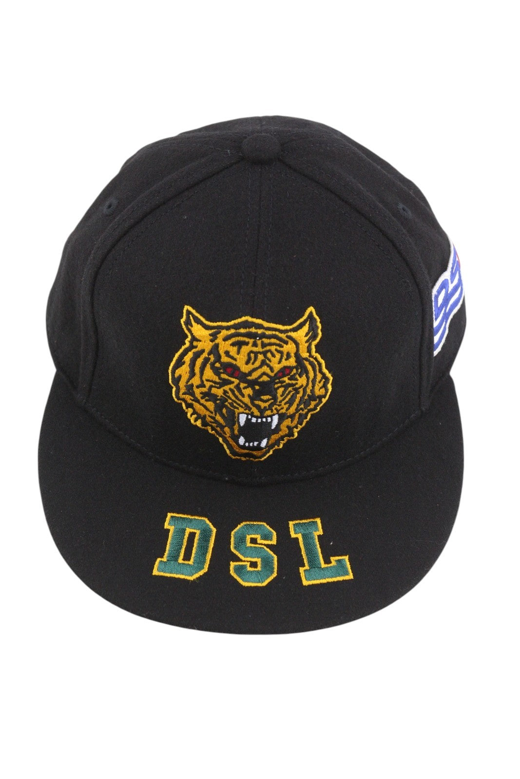 DIESEL C-Vintery vyriška kepurė OS juoda su užsegimu, vilnos mišinio siuvinėta, tamsiai mėlyna, unisex 