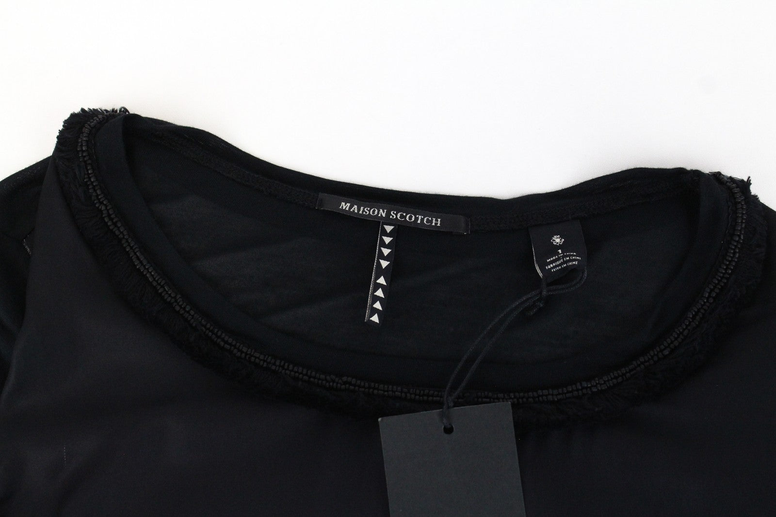 MAISON SCOTCH Women's S Black Abstract Print Light Casual Top Round Neckline