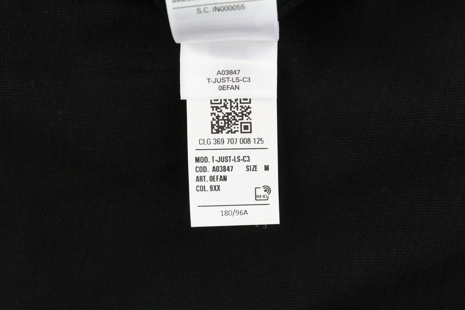 DIESEL T-Just-LS-C3 Men T-Shirt M Black Cotton Crew Neck Long Sleeved