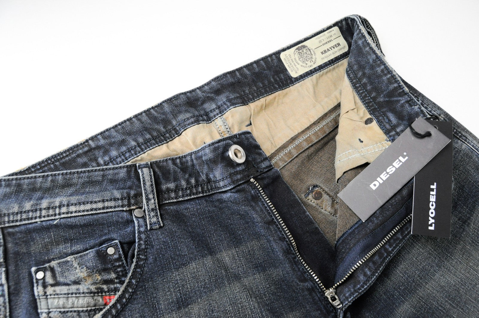 DIESEL Krayver R48XU vyriški džinsai W31/L32 Slim Carrot Fit mėlyni tamprūs džinsai 