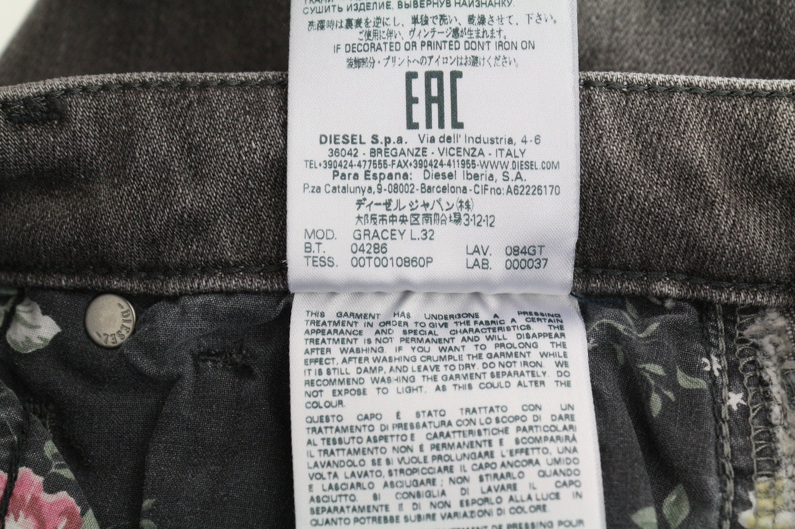 DIESEL Gracey 084GT Womens Jeans W27/L32 Super Slim Skinny Grey Stretchy Ripped