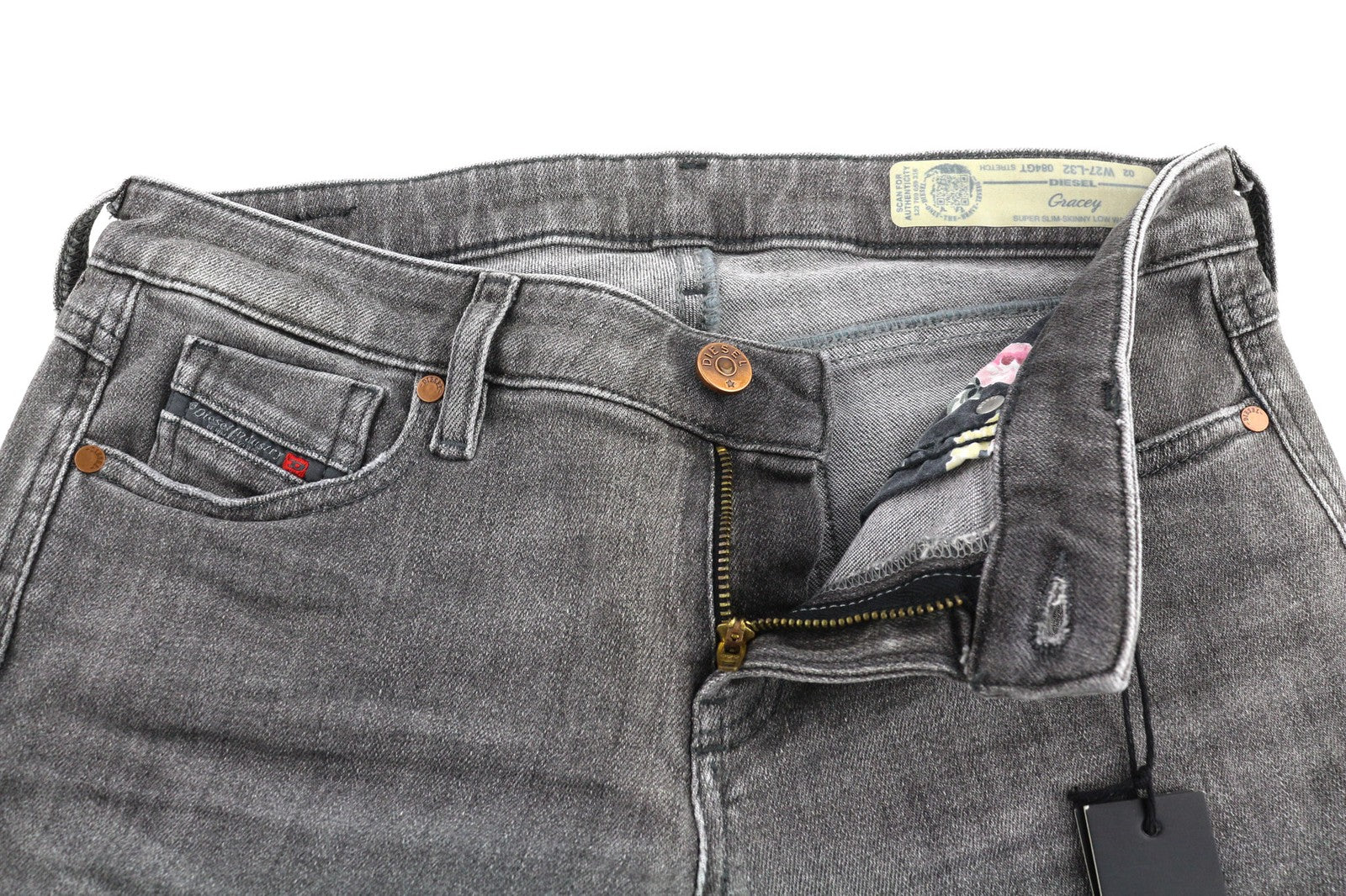 DIESEL Gracey 084GT Womens Jeans W27/L32 Super Slim Skinny Grey Stretchy Ripped