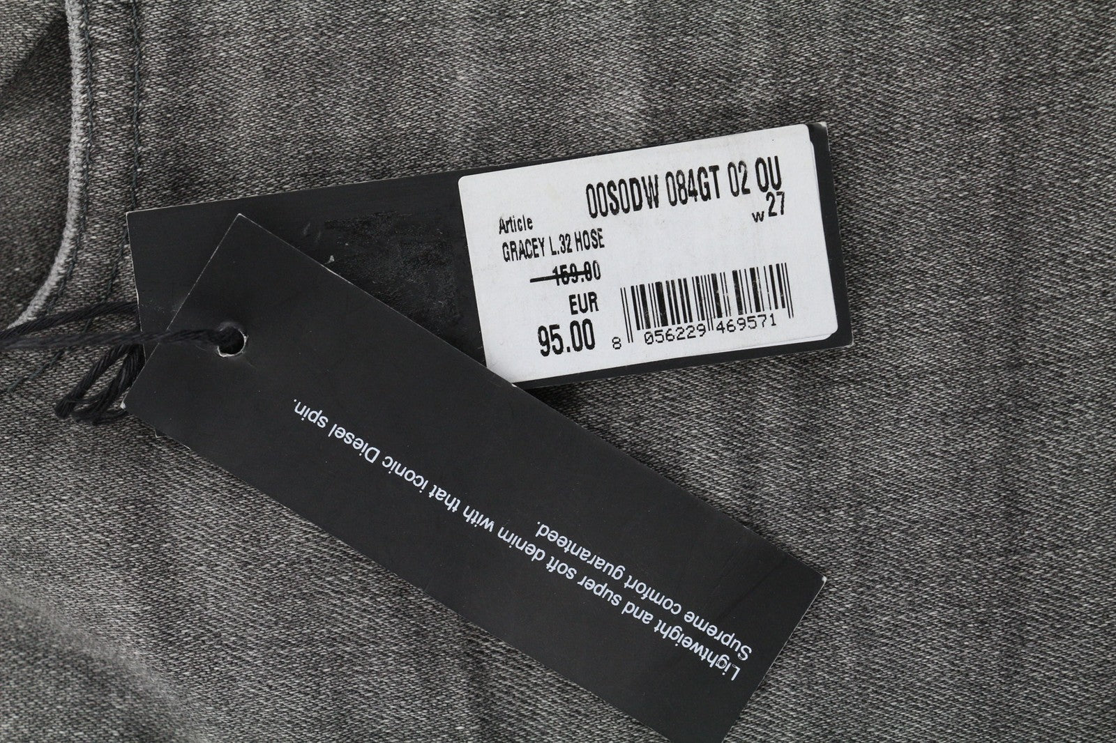 DIESEL Gracey 084GT Womens Jeans W27/L32 Super Slim Skinny Grey Stretchy Ripped