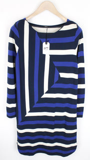 DENHAM Steal moteriška mėlyna raštuota megztinė suknelė virš kelių 