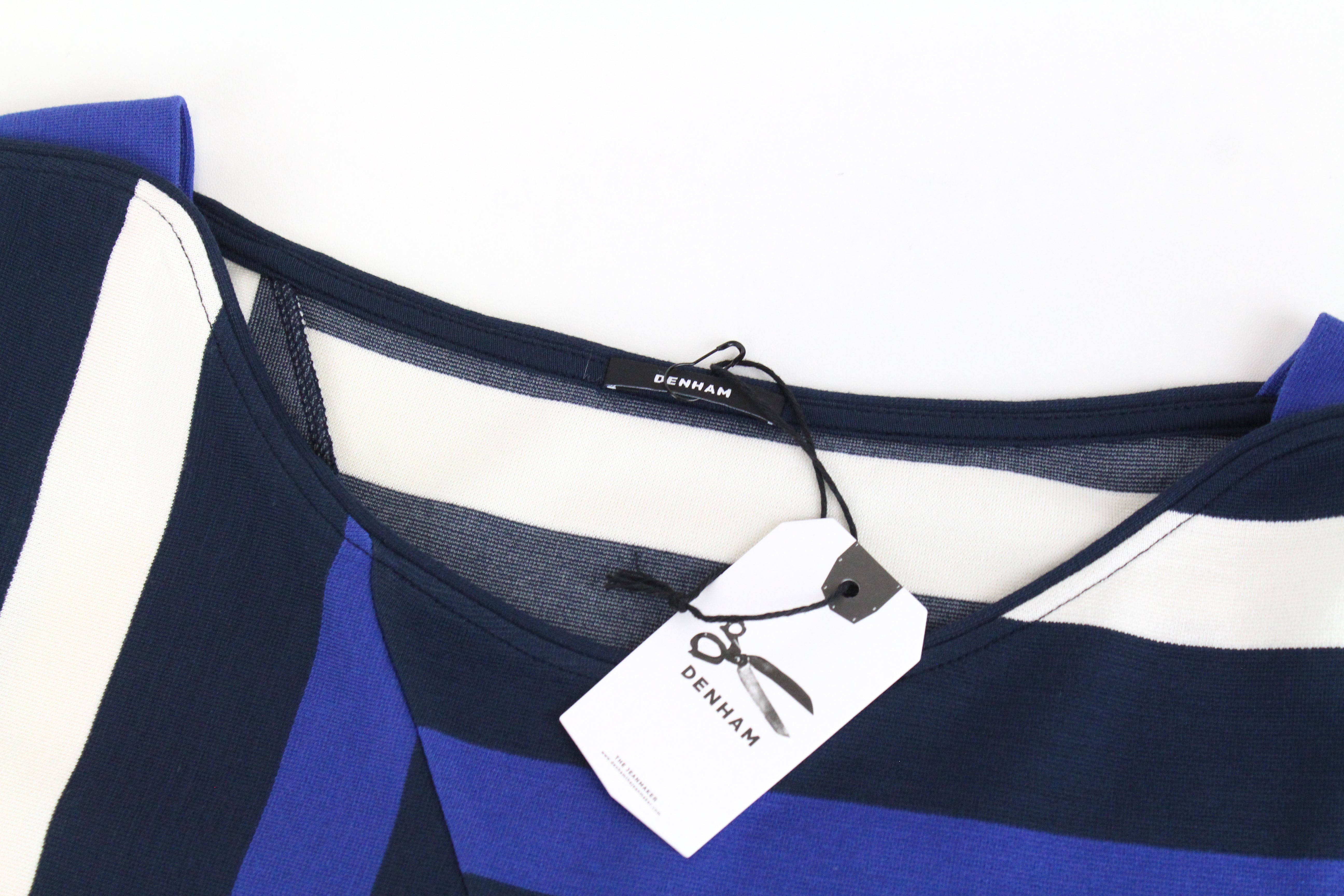 DENHAM Steal moteriška mėlyna raštuota megztinė suknelė virš kelių 