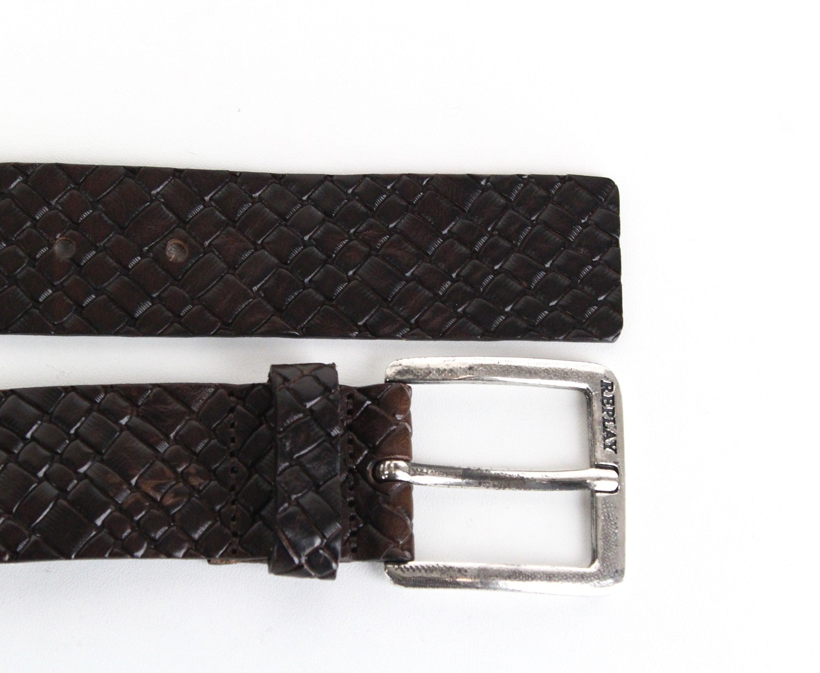 REPLAY vyriškas 85 CM rudas grynos odos diržas su sendinto metalo sagtimi laisvalaikiui 