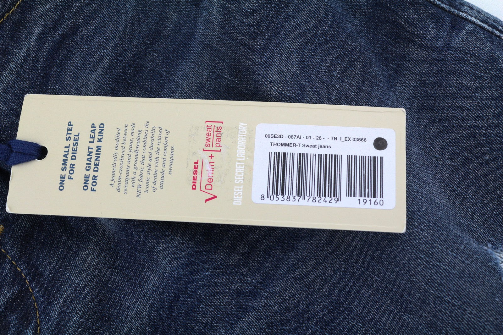 DIESEL Thommer-T 087AI vyriški džinsai W26 Sweat Jogg Slim Distressed mėlyna, elastinga 