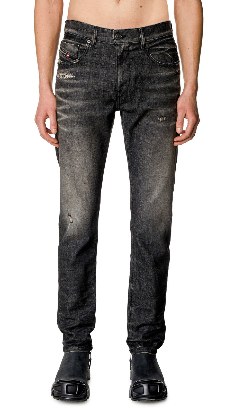 DIESEL 2019 D-Strukt 09H51 vyriški džinsai W34/L32 Slim Distress RRP 250 € juodi 