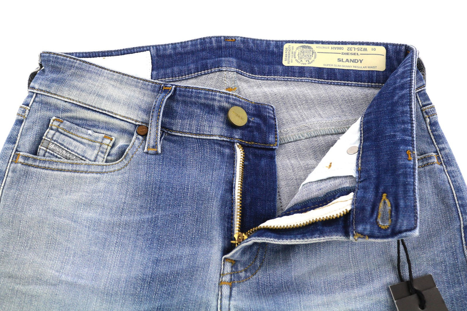 DIESEL Slandy 086AH Womens Jeans W25/L32 Super Slim Skinny Blue Stretchy Ripped