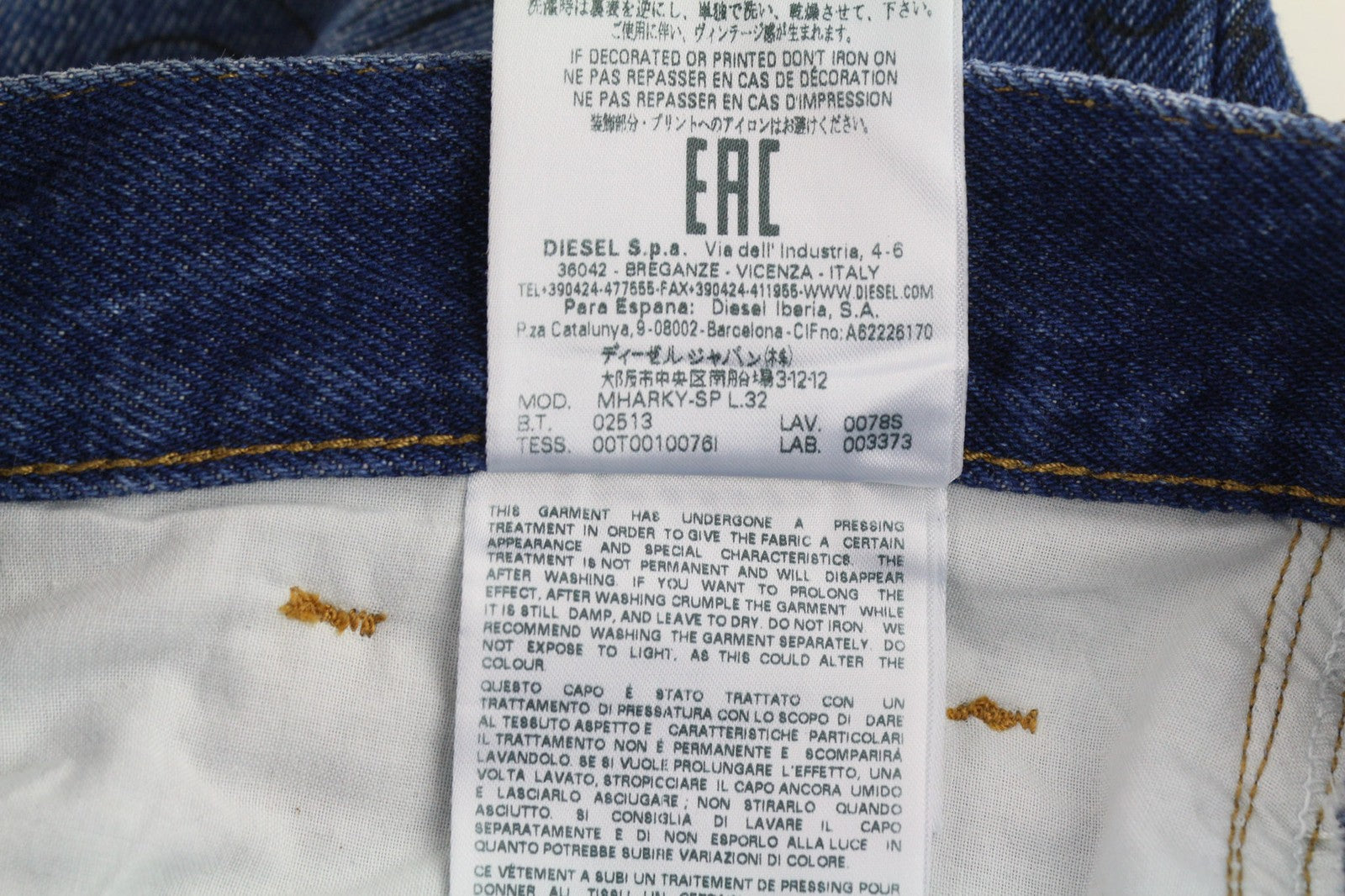 DIESEL Mharky-SP 0078S vyriški džinsai W32/L32 Slim Skinny mėlyni medvilniniai raštai 