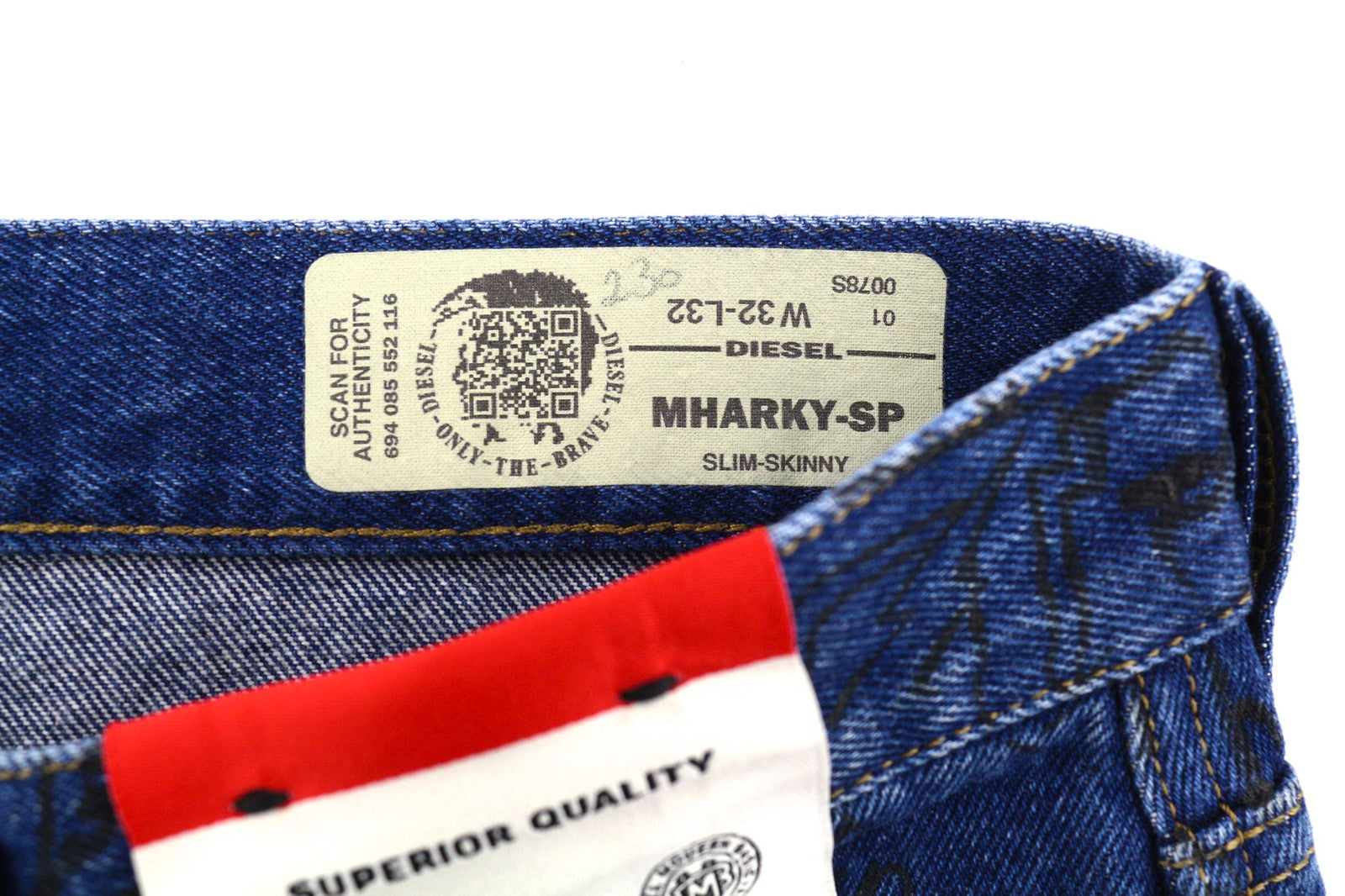 DIESEL Mharky-SP 0078S vyriški džinsai W32/L32 Slim Skinny mėlyni medvilniniai raštai 
