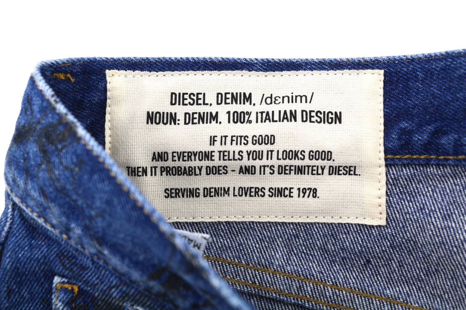 DIESEL Mharky-SP 0078S vyriški džinsai W32/L32 Slim Skinny mėlyni medvilniniai raštai 