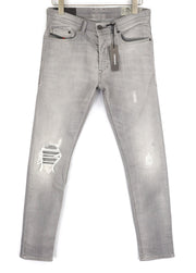 DIESEL Tepphar 0687W vyriški džinsai W30/L32 Slim morkų pilkos spalvos, tamprios, plėšytos medvilnės