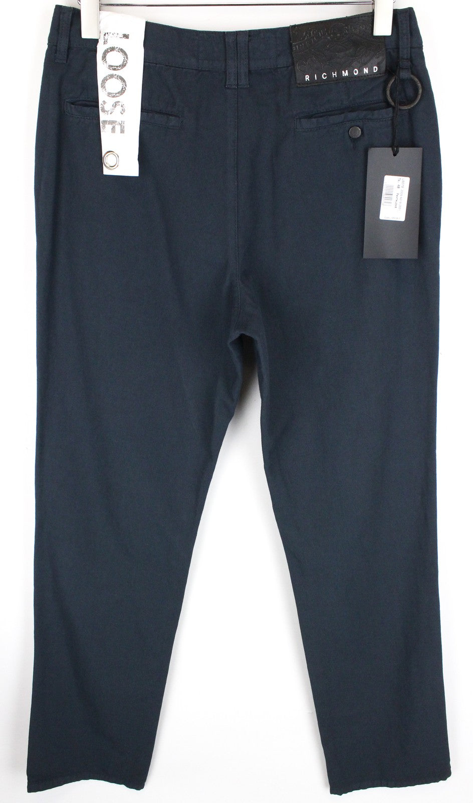 RICHMOND Men's 48 Blue Loose Fit Cotton Linen Pleated Front Casual Trousers