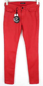 DENHAM Cleaner moteriški raudoni W25/L34 vaškuoti tamprūs, ploni džinsai 