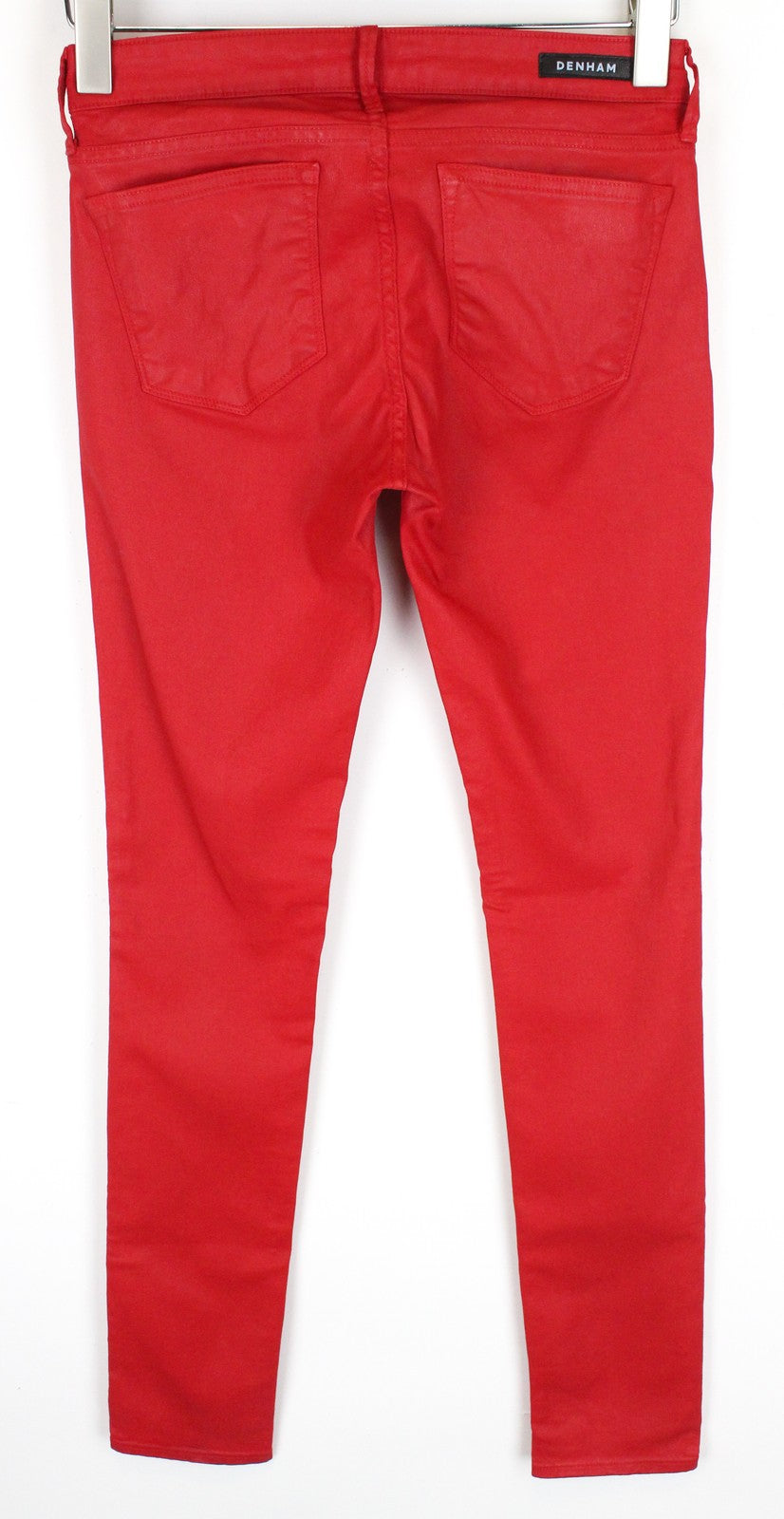 DENHAM Cleaner moteriški raudoni W25/L34 vaškuoti tamprūs, ploni džinsai 