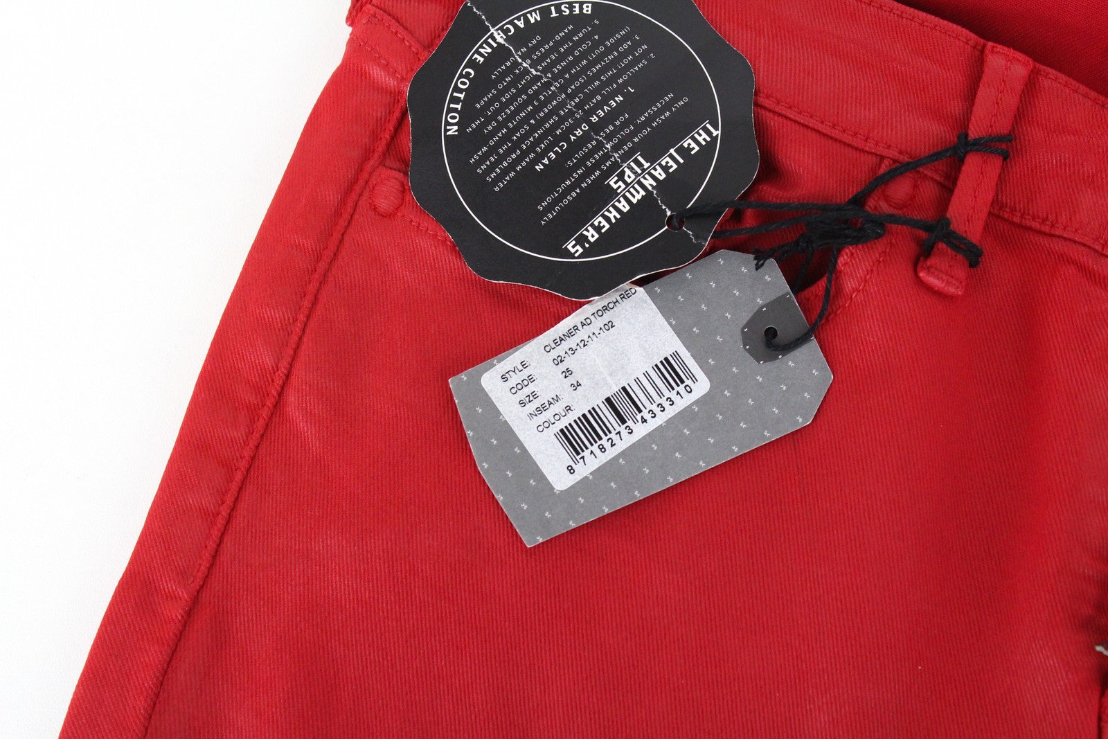 DENHAM Cleaner moteriški raudoni W25/L34 vaškuoti tamprūs, ploni džinsai 