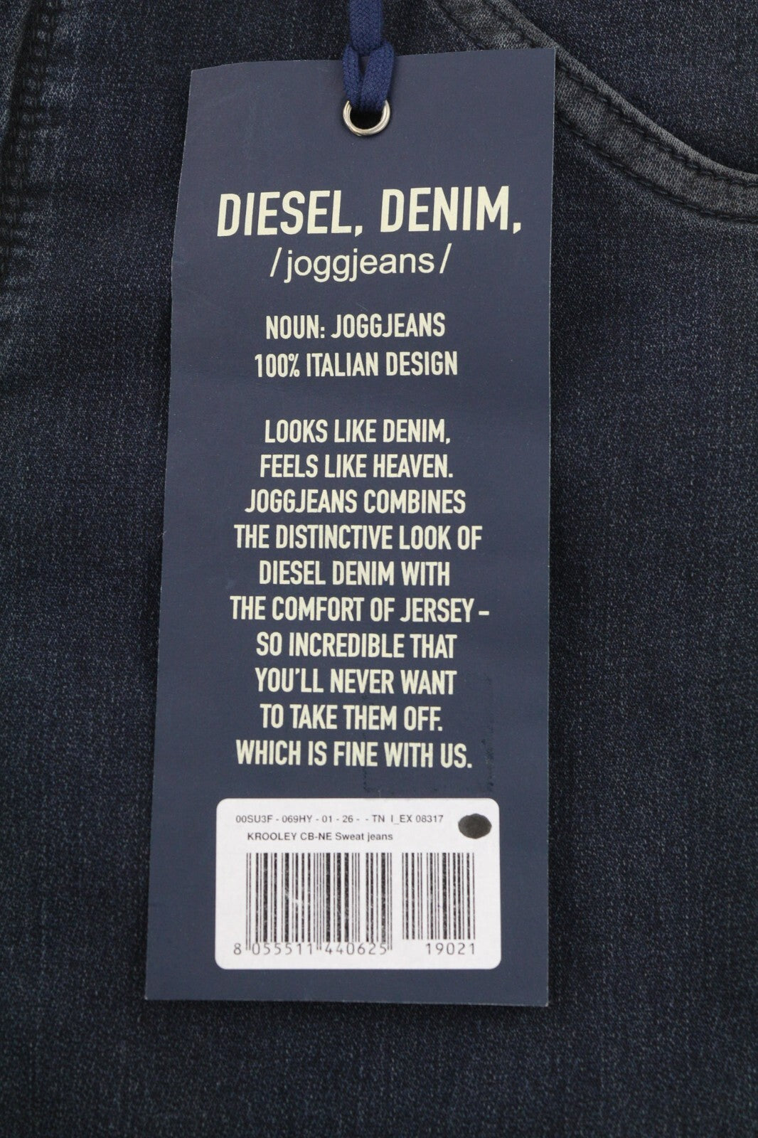 DIESEL Krooley CB-NE 069HY vyriški džinsai W26 sportiniai jogg siaurėjantys mėlyni tamprūs 