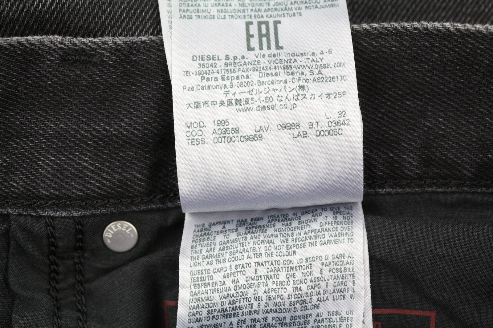DIESEL 1995 D-SARK 09B88 vyriški džinsai W36/L32 Slim tiesūs skalbtos juodos spalvos RRP 185 € 