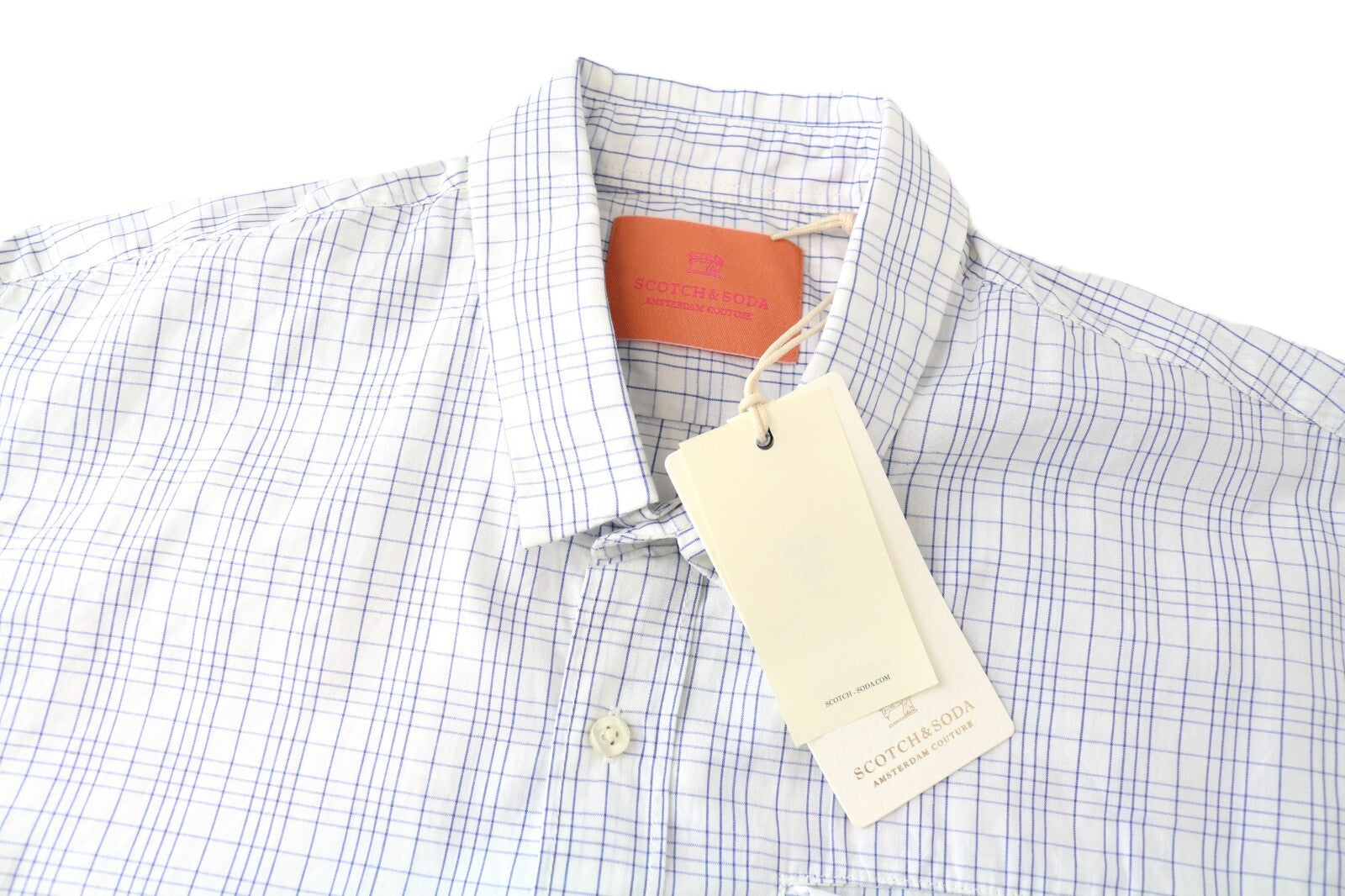 SCOTCH &amp; SODA vyriški M dydžio languoti mėlyni balti marškiniai su medvilninėmis kišenėmis ir sagomis 