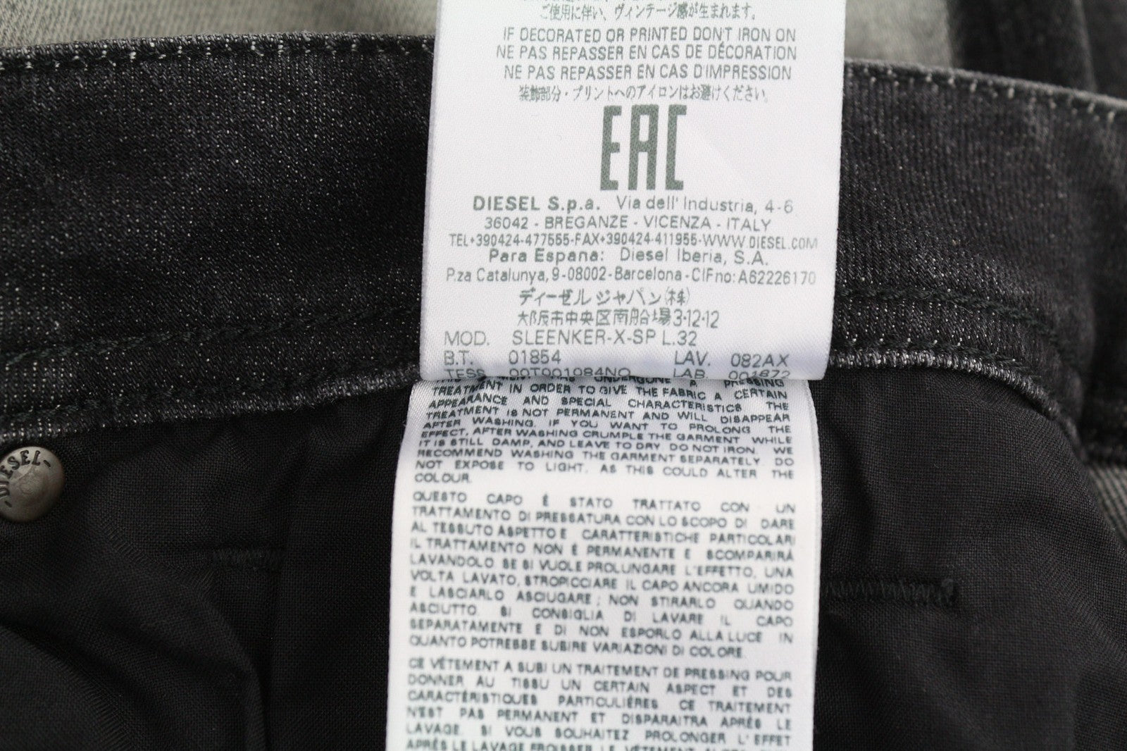 DIESEL Sleenker-X-SP 082AX Mens Jeans W32/L32 Slim Skinny  Washed Grey Stretchy