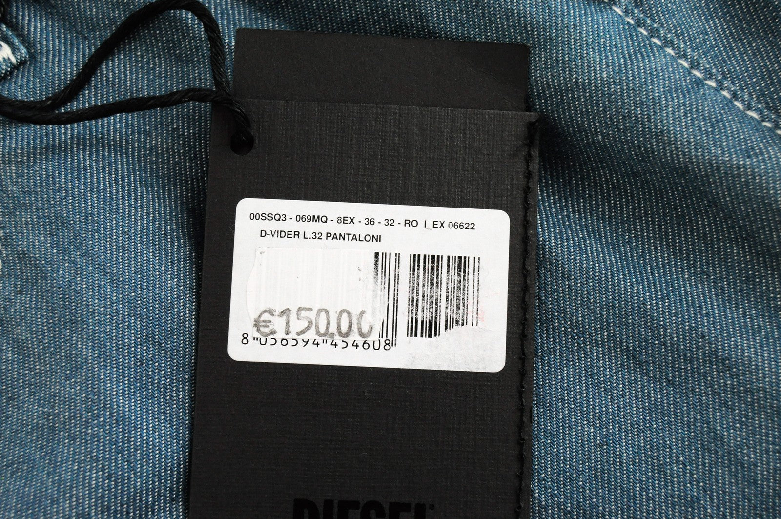 DIESEL D-Vider 069MQ vyriški džinsai W36/L32 morkų kirpimo, mėlyni, medvilniniai, su 5 kišenėmis. 