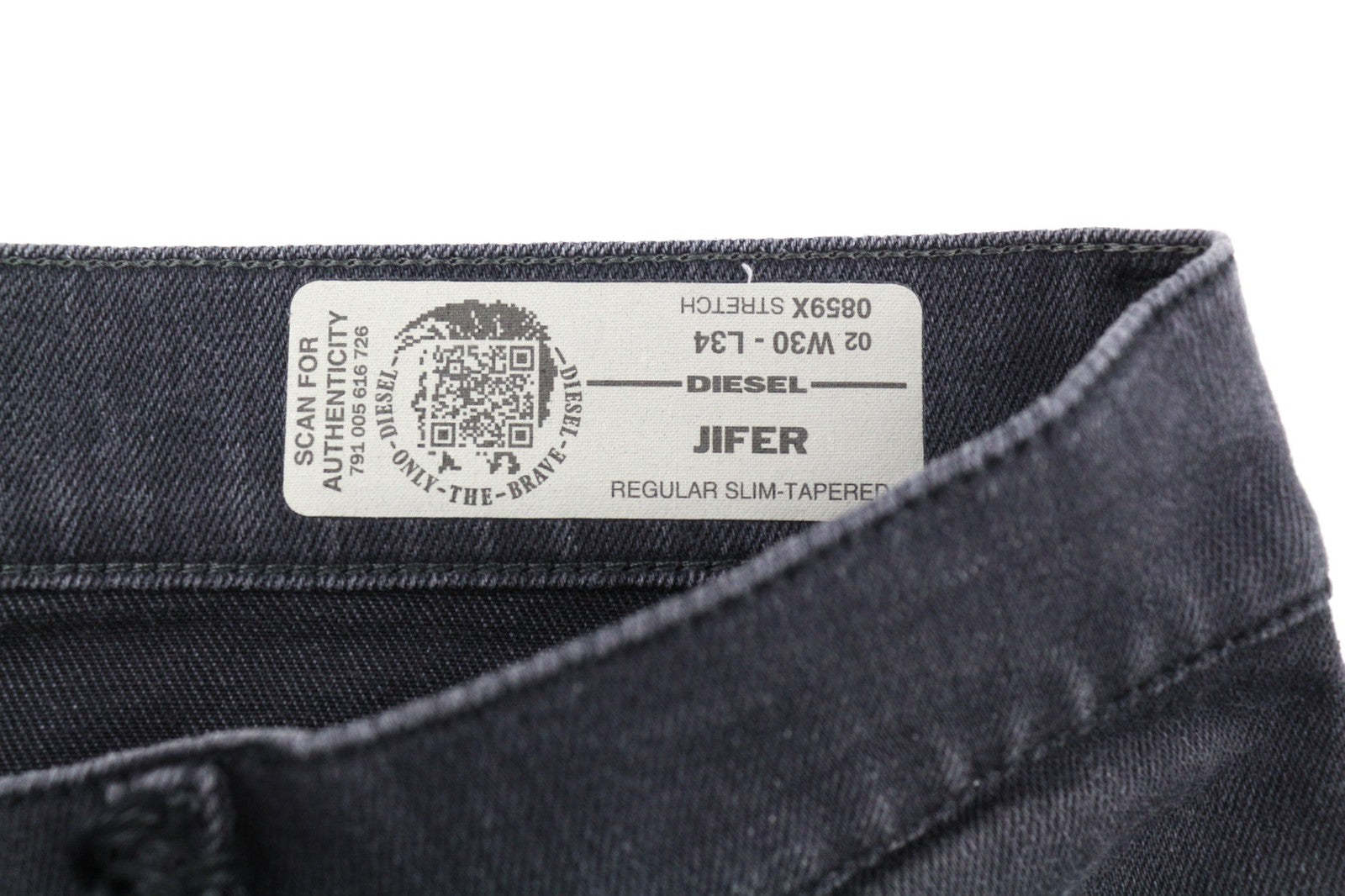 DIESEL Jifer 0859X vyriški džinsai W30/L34 Slim Tapered su sagomis ir juodi, tamprūs 