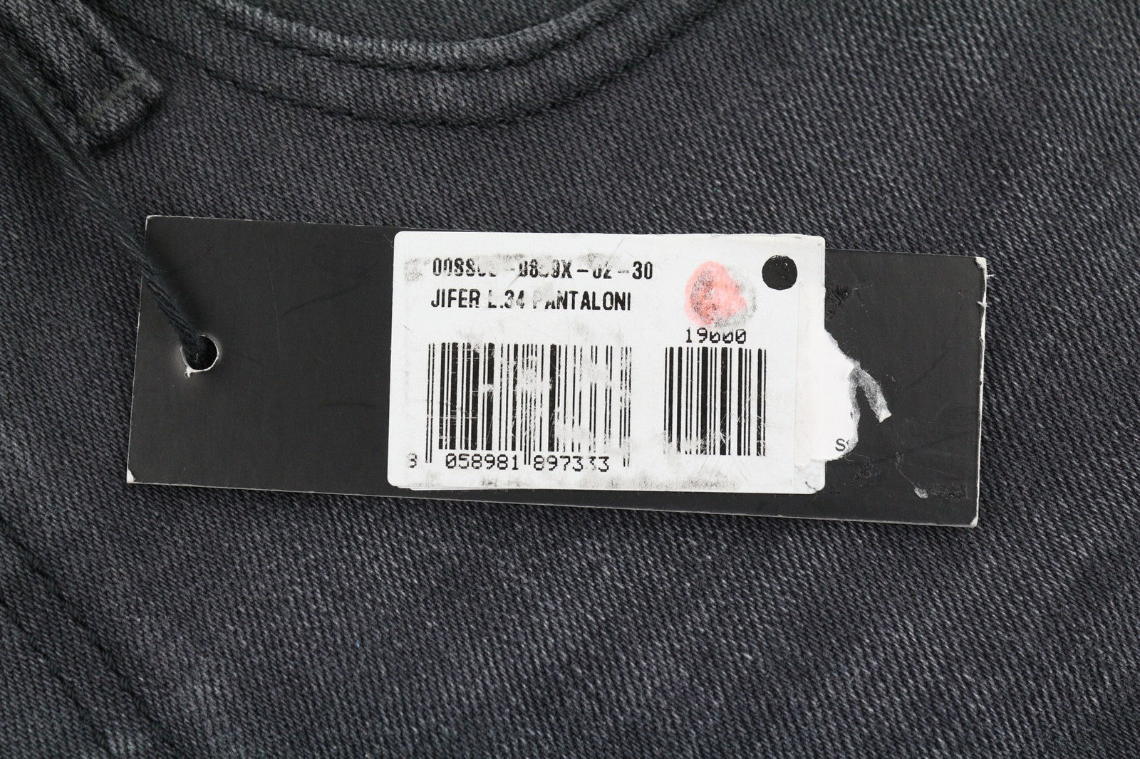 DIESEL Jifer 0859X vyriški džinsai W30/L34 Slim Tapered su sagomis ir juodi, tamprūs 