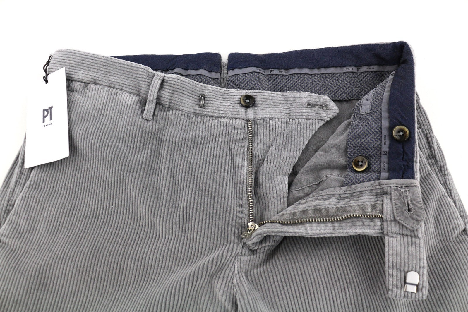 PT TORINO vyriškos kelnės 46 W30 aptemptos pilkos medvilninės tamprios velveto kelnės su klostėmis 
