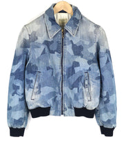 NUDIE Gudrun moteriška striukė M, kamufliažinė, džinsinė, medvilninė, su užtrauktuku ir pamušalu, skalbtos mėlynos kišenės 