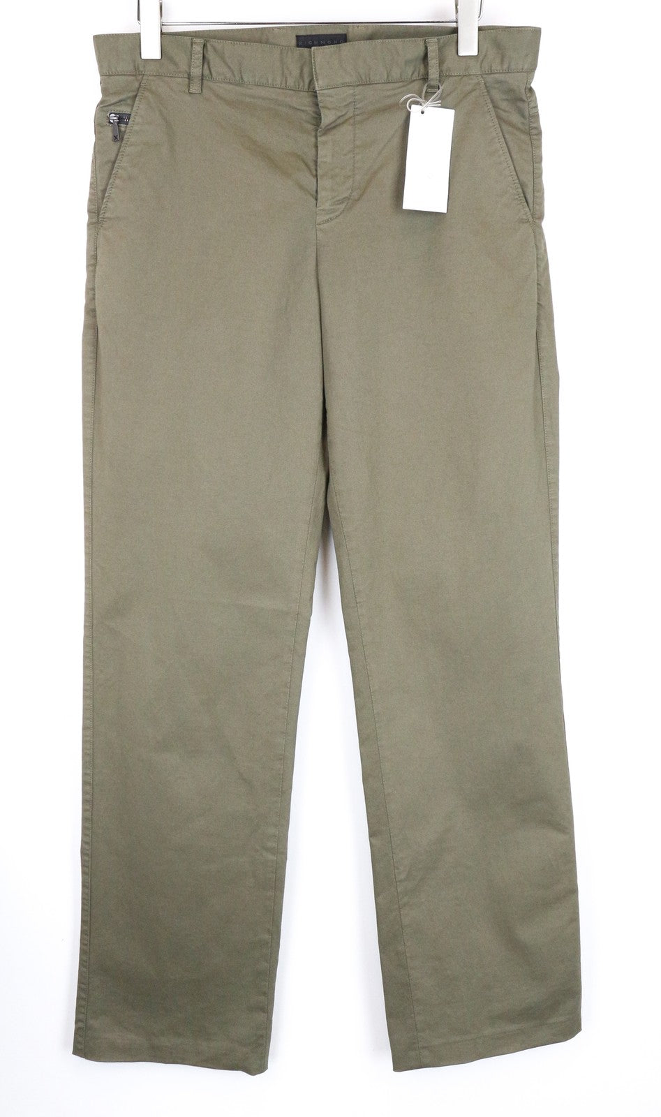 RICHMOND X Men's Trousers 48 Khaki Green Zip-Fly Stretchy Chino Style Straight