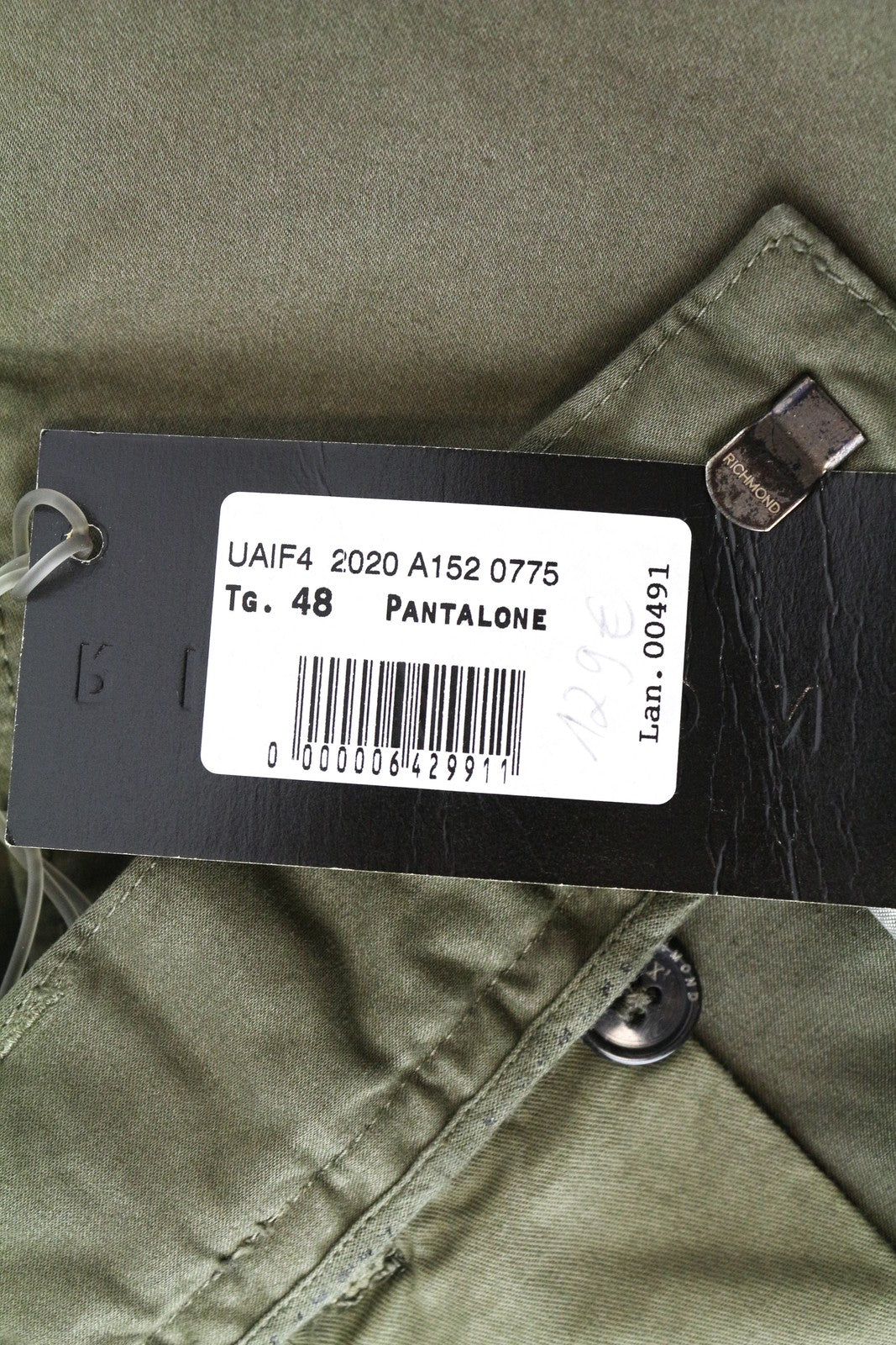 RICHMOND X Men's Trousers 48 Khaki Green Zip-Fly Stretchy Chino Style Straight