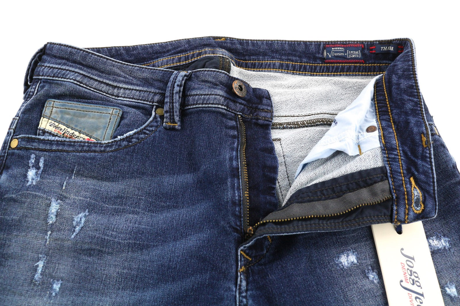 DIESEL Thavar-NE 0662L vyriški džinsai W28 Sweat Jogg Slim mėlyni, tamprūs, dėvėti 