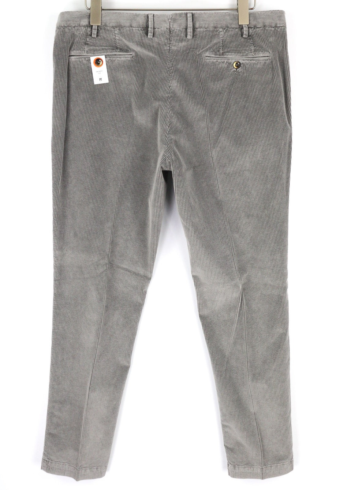 PT TORINO vyriškos kelnės 56 W39 aptemptos pilkos medvilninės tamprios velveto kelnės su klostėmis 