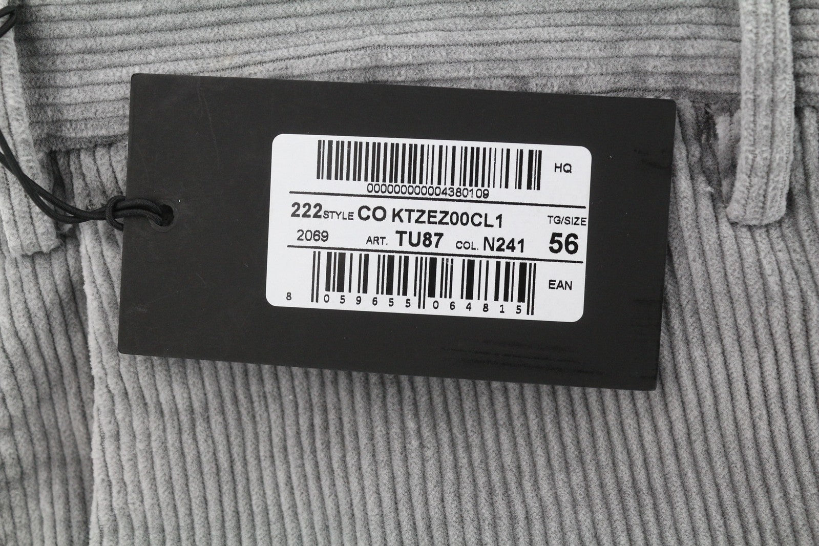 PT TORINO vyriškos kelnės 56 W39 aptemptos pilkos medvilninės tamprios velveto kelnės su klostėmis 