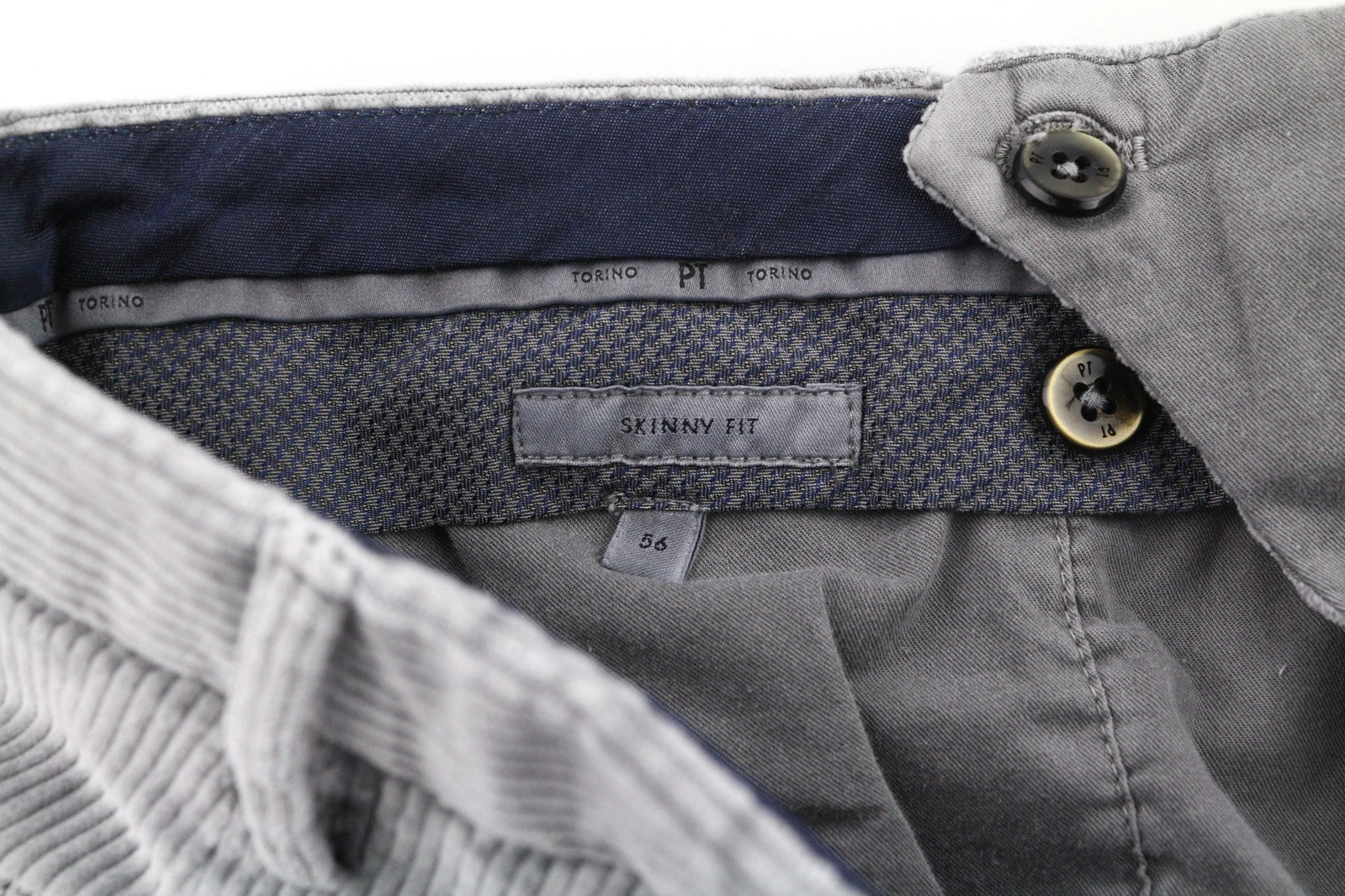 PT TORINO vyriškos kelnės 56 W39 aptemptos pilkos medvilninės tamprios velveto kelnės su klostėmis 