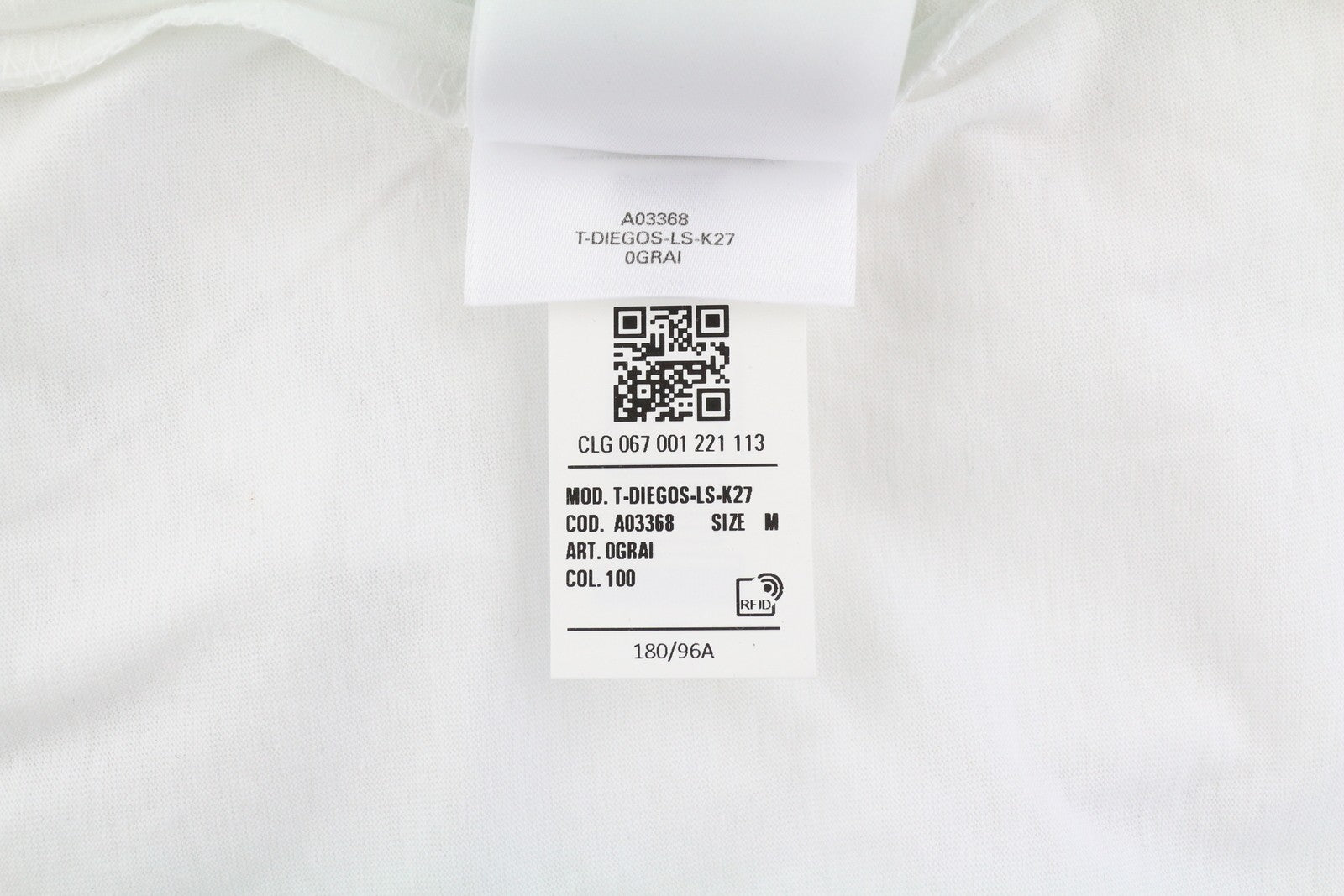 DIESEL T-Diegos-LS-K27 vyriški marškinėliai M balti medvilniniai ilgomis rankovėmis apvalios iškirptės trikotažo marškinėliai 