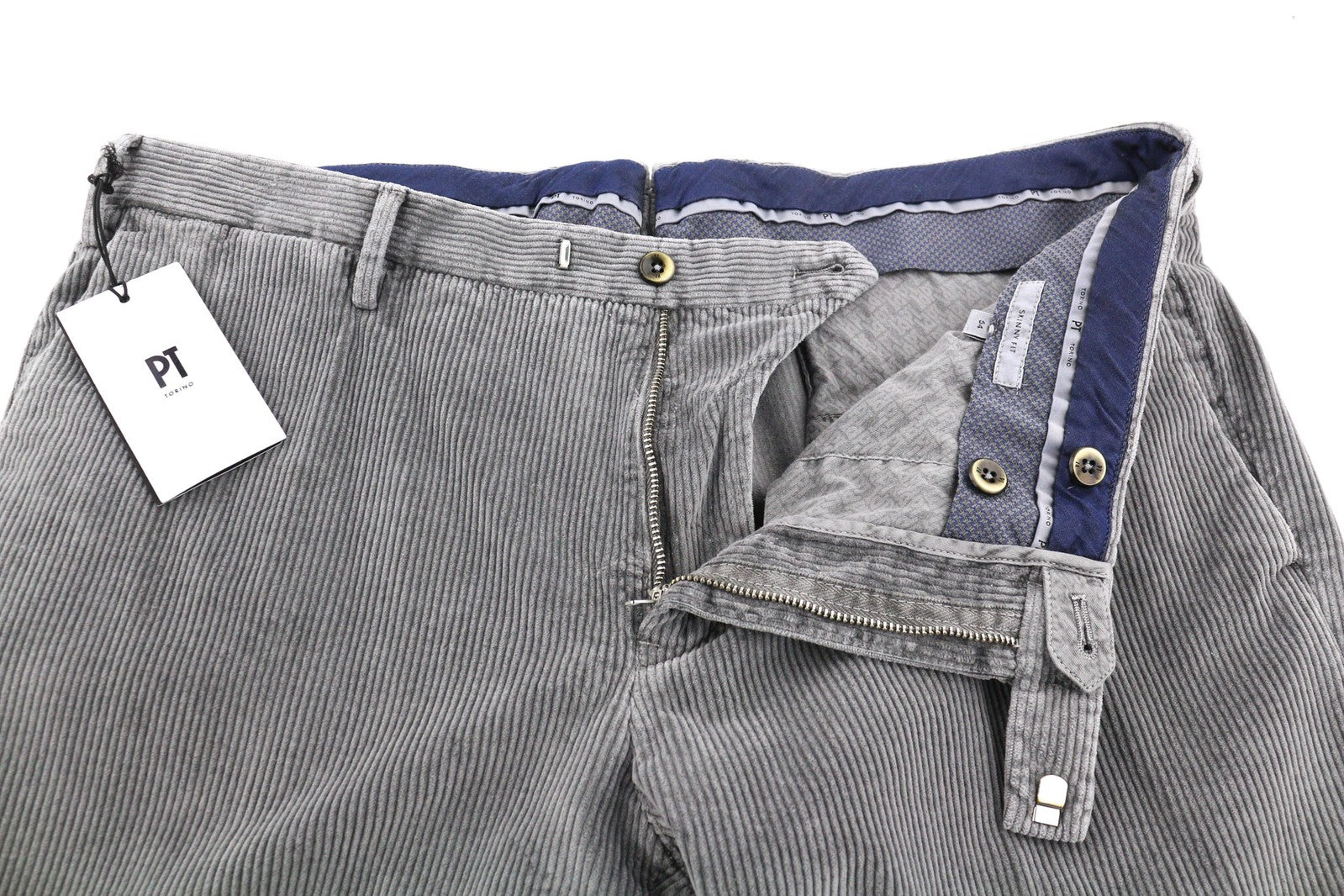 PT TORINO vyriškos kelnės 54 W38 aptemptos pilkos medvilnės tamprios velveto kelnės su klostėmis priekyje 