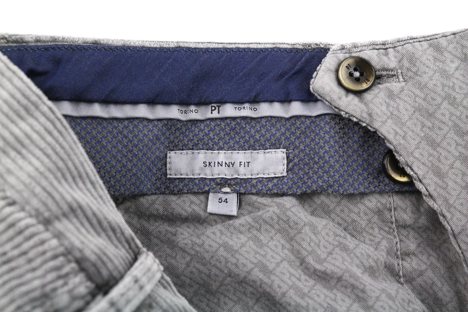 PT TORINO vyriškos kelnės 54 W38 aptemptos pilkos medvilnės tamprios velveto kelnės su klostėmis priekyje 