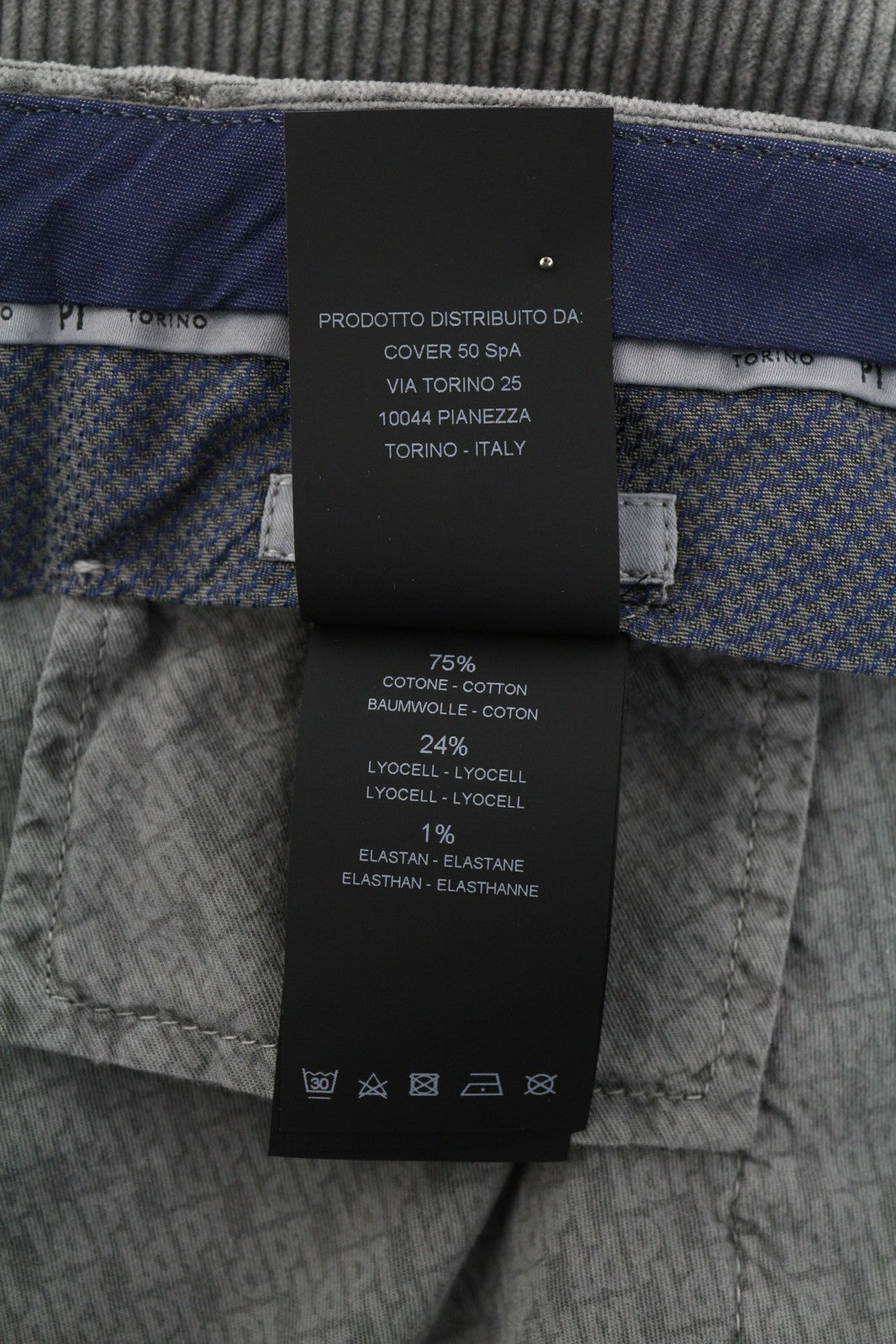 PT TORINO vyriškos kelnės 54 W38 aptemptos pilkos medvilnės tamprios velveto kelnės su klostėmis priekyje 